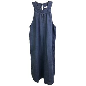 C&C California Mini Dress Womens M Blue Linen Sleeveless Keyhole Front High Neck